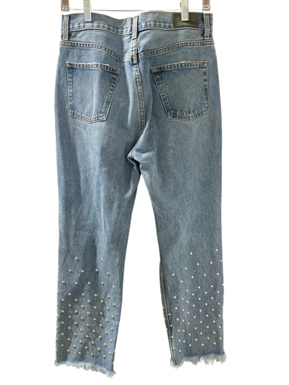 Carmar Women's Blue Straight Leg Jeans‎ Distressed Silver Stud Detail Size 29